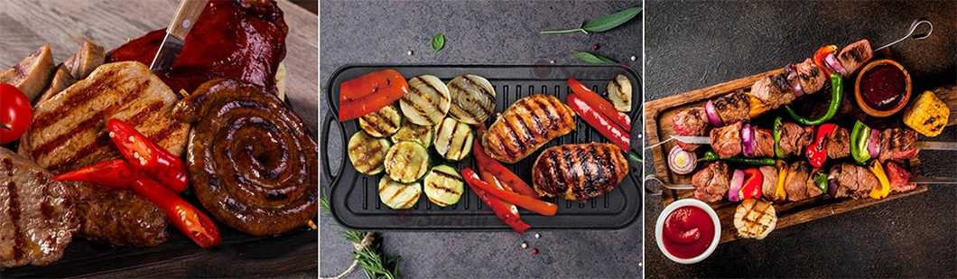Amazon Solution Cast Iron Rectangular Flat Fry Reversible Roasting BBQ Grill Griddle Pan with LFGB Certificate